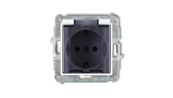 MINI Mechanizm gniazda bryzgoszczelnego z uziemieniem SCHUKO 2P+Z (klapka dymna, przesłony torów prądowych) biały mat 25MGPB-1sd