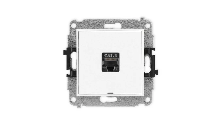 MINI Mechanizm gniazda komputerowego pojedynczego 1xRJ45, kat. 8, ekranowane, 8-stykowy, bez pola opisowego biały mat 25MGKBO-11