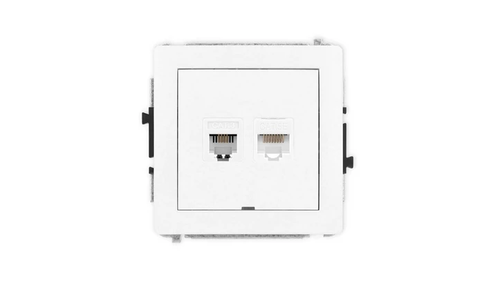 DECO Mechanizm gniazda telefon. pojedynczego 1xRJ11 + komputer. pojedynczego 1xRJ45, kat. 5e, 8-stykowy, bez pola opis. 25DGTKBO