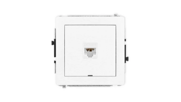 DECO Mechanizm gniazda komputerowego pojedynczego 1xRJ45, kat. 6A, 8-stykowy, bez pola opisowego, biały mat 25DGKBO-7