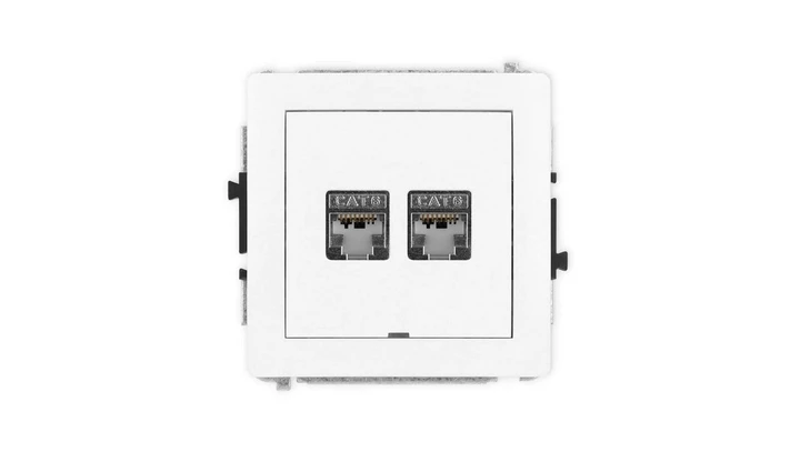 DECO Mechanizm gniazda komputerowego podwójnego 2xRJ45, kat. 6, ekranowane, 8-stykowy, bez pola opisowego, biały mat 25DGKBO-6