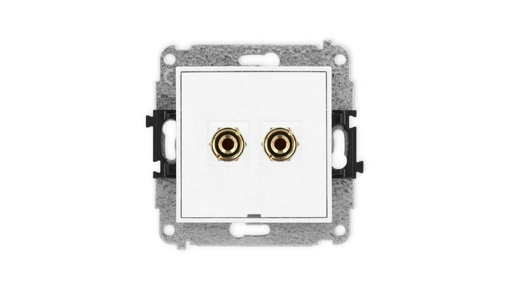 MINI Mechanizm gniazda głośnikowego pojedynczego, bez pola opisowego (typu banan - czerwony i czarny, pozłacany, 4 mm2, do lutow