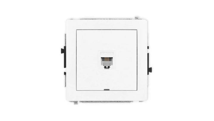 DECO Mechanizm gniazda telefonicznego pojedynczego 1xRJ11, 4-stykowy, beznarzędziowe, bez pola opisowego, biały mat 25DGTBO-1