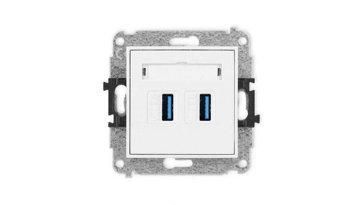 MINI Mechanizm gniazda podwójnego 2xUSB A-A 3.0 biały mat 25MGUSB-6
