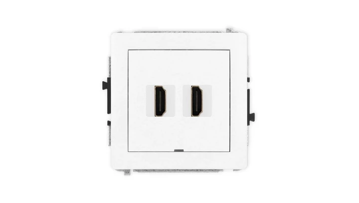 DECO Mechanizm gniazda podwójnego HDMI 2.0, bez pola opisowego, biały mat 25DHDMIBO-4