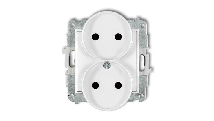 MINI Mechanizm gniazda podwójnego do ramki bez uziemienia 2x2P (przesłony torów prądowych) biały mat 25MGPR-2p
