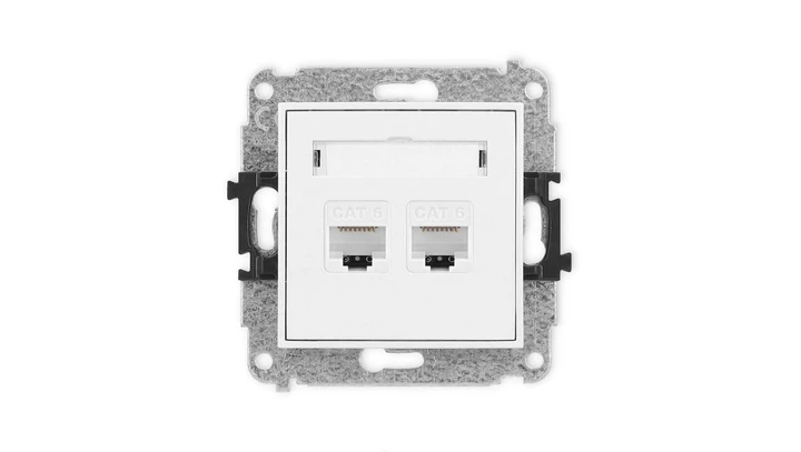 MINI Mechanizm gniazda komputerowego podwójnego 2xRJ45, kat. 6, 8-stykowy biały mat 25MGK-4