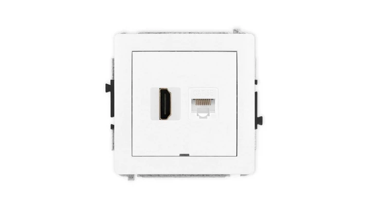 DECO Mechanizm gniazda pojedynczego HDMI 2.0 + gniazda komp. poj. 1xRJ45, kat. 5e, 8-stykowy, bez pola opisowego, biały mat 25DG
