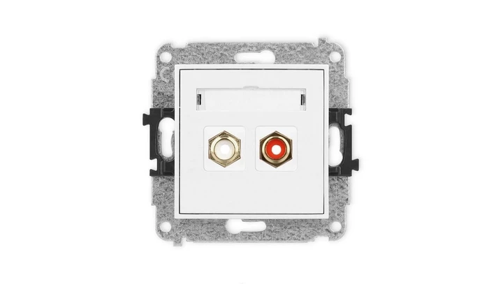 MINI Mechanizm gniazda podwójnego RCA (typu cinch - biały i czerwony, pozłacany) biały mat 25MGRCA-2