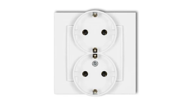 MINI Gniazdo podwójne z uziemieniem SCHUKO 2x(2P+Z) (bez przesłon torów prądowych) biały mat 25MGP-2s