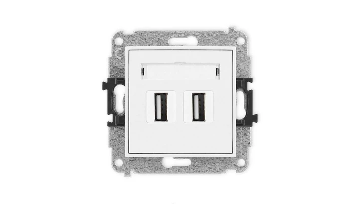 MINI Mechanizm gniazda podwójnego 2xUSB A-A 2.0 biały mat 25MGUSB-2