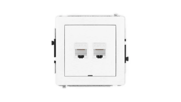 DECO Mechanizm gniazda komputerowego podwójnego 2xRJ45, kat. 6, 8-stykowy, bez pola opisowego, biały mat 25DGKBO-4
