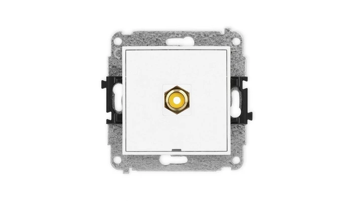 MINI Mechanizm gniazda pojedynczego RCA, bez pola opisowego (typu cinch - żółty, pozłacany) biały mat 25MGRCABO-1