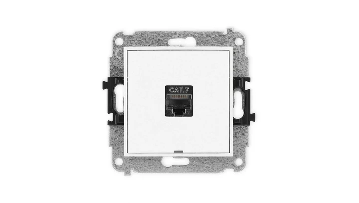 MINI Mechanizm gniazda komputerowego pojedynczego 1xRJ45, kat. 7, ekranowane, 8-stykowy, bez pola opisowego biały mat 25MGKBO-9
