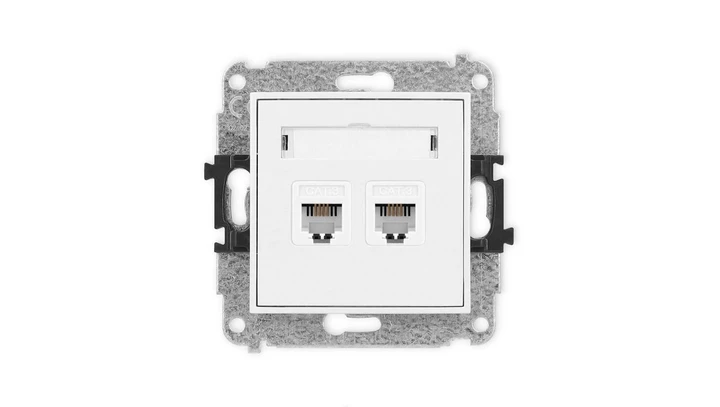 MINI Mechanizm gniazda telefonicznego podwójnego 2xRJ11, 4-stykowy, beznarzędziowe biały mat 25MGT-2