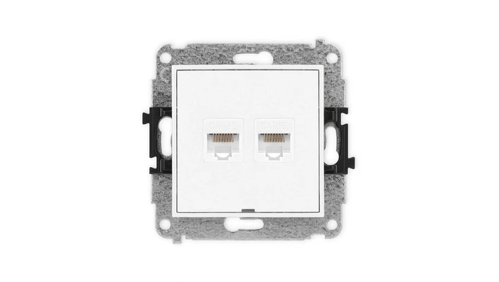 MINI Mechanizm gniazda komputerowego podwójnego 2xRJ45, kat. 5e, 8-stykowy, bez pola opisowego biały mat 25MGKBO-2