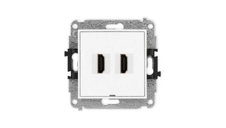 MINI Mechanizm gniazda podwójnego HDMI 2.0, bez pola opisowego biały mat 25MHDMIBO-4