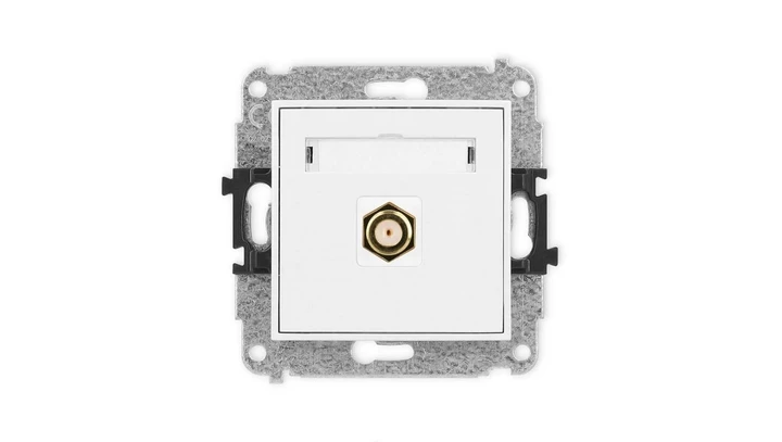 MINI Mechanizm gniazda antenowego pojedynczego typu F (SAT) pozłacany biały mat 25MGF-1.1
