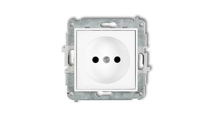 MINI Mechanizm gniazda pojedynczego bez uziemienia 2P (przesłony torów prądowych) biały mat 25MGP-1p