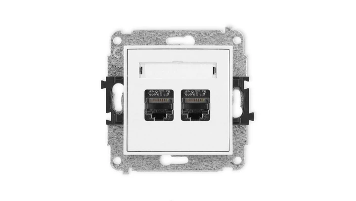 MINI Mechanizm gniazda komputerowego podwójnego 2xRJ45, kat. 7, ekranowane, 8-stykowy biały mat 25MGK-10