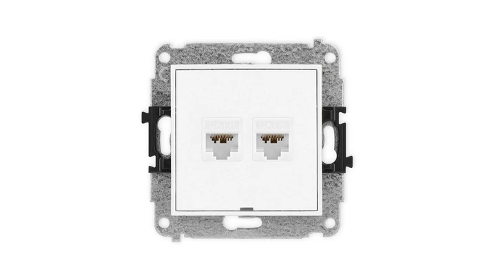 MINI Mechanizm gniazda komputerowego podwójnego 2xRJ45, kat. 6A, 8-stykowy, bez pola opisowego biały mat 25MGKBO-8