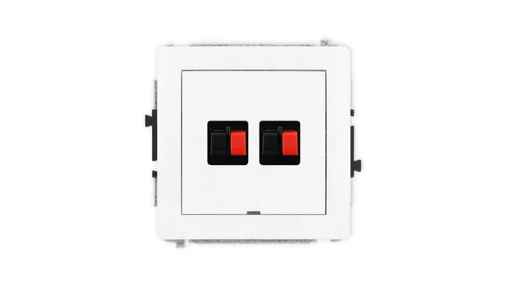 DECO Mechanizm gniazda głośnikowego podwójnego, bez pola opisowego, biały mat 25DGGBO-2