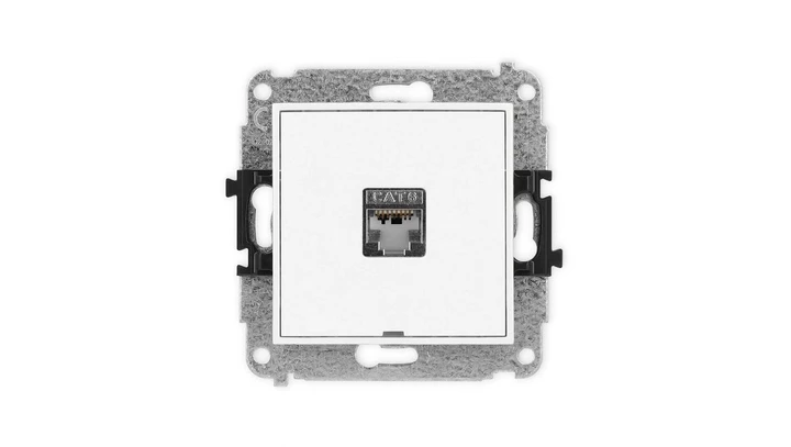 MINI Mechanizm gniazda komputerowego pojedynczego 1xRJ45, kat. 5e, ekranowane 8-stykowy, bez pola opisowego biały mat 25MGKBO-1e