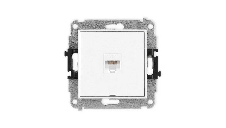 MINI Mechanizm gniazda komputerowego pojedynczego 1xRJ45, kat. 5e, 8-stykowy, bez pola opisowego biały mat 25MGKBO-1