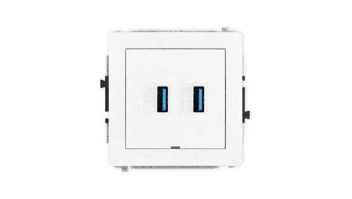 DECO Mechanizm gniazda podwójnego 2xUSB A-A 3.0, bez pola opisowego, biały mat 25DGUSBBO-6