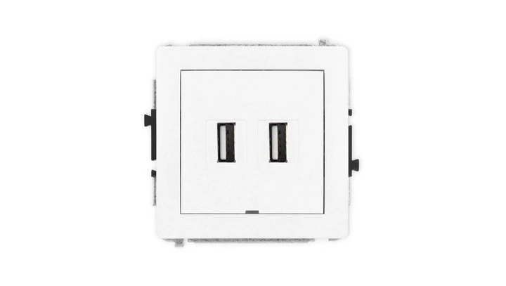 DECO Mechanizm gniazda podwójnego 2xUSB A-A 2.0, bez pola opisowego, biały mat 25DGUSBBO-2