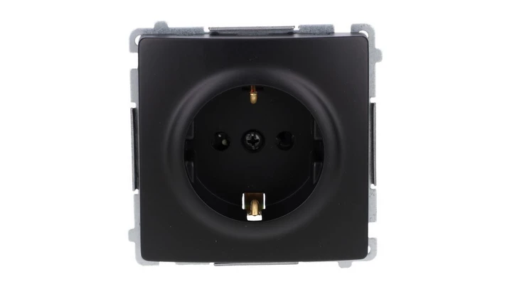 Simon Basic Gniazdo wtyczkowe z uziemieniem Schuko (moduł) z przesłonami torów prądowych, zaciski śrubowe czarny BMGSZ1Z.01/49