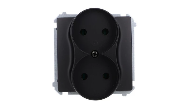 Simon Basic Gniazdo wtyczkowe podwójne bez uziemienia (moduł),16A, 250V, zaciski śrubowe czarny BMG2M.01/49