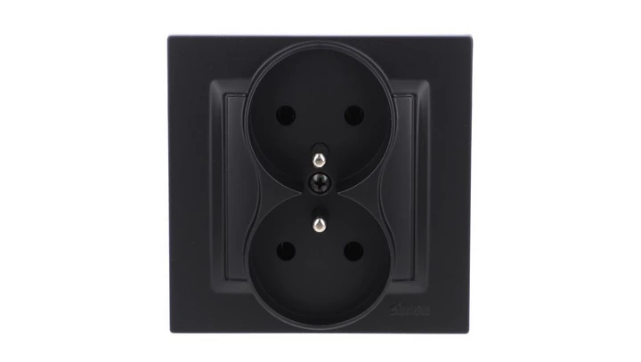Simon 10 Gniazdo wtyczkowe z uziemieniem podwójne, monoblok, 16A, 250V, zaciski śrubowe kompletne, czarny mat CGZ2/49