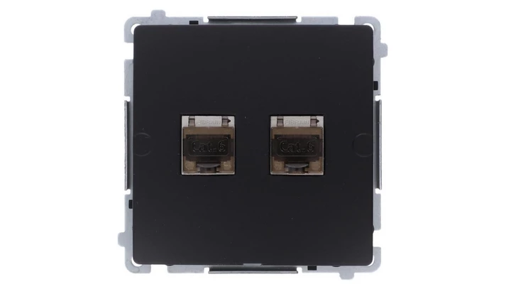 Simon Basic Gniazdo komputerowe RJ45, kat. 6, podwójne ekranowane z przesłoną przeciwkurzową (moduł). czarny BM62E.01/49