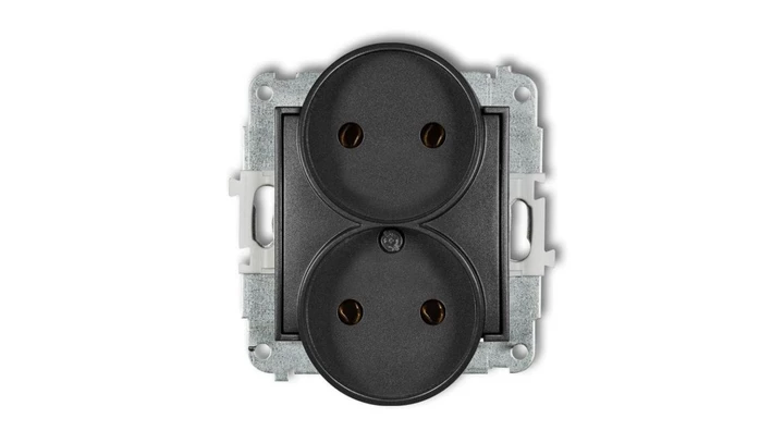 ICON Mechanizm gniazda podwójnego do ramki bez uziemienia 2x2P (bez przesłon torów prądowych) grafitowy 11IGPR-2