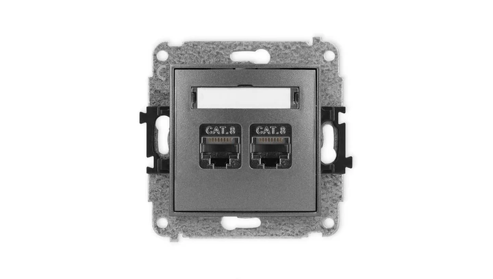 ICON Mechanizm gniazda komputerowego podwójnego 2xRJ45, kat. 8, ekranowane, 8-stykowy grafitowy 11IGK-12