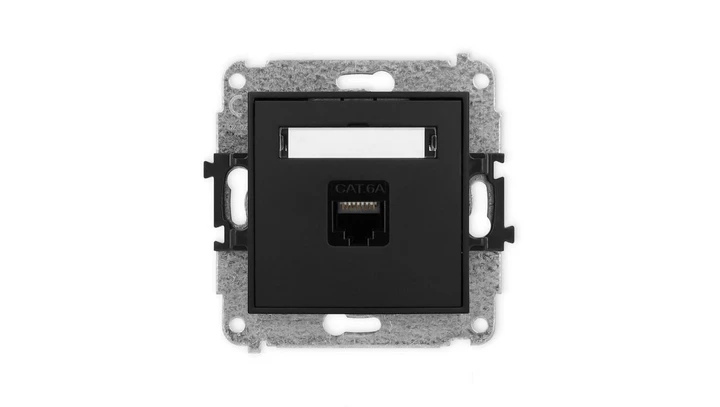 ICON Mechanizm gniazda komputerowego pojedynczego 1xRJ45, kat. 6A, 8-stykowy czarny mat 12IGK-7