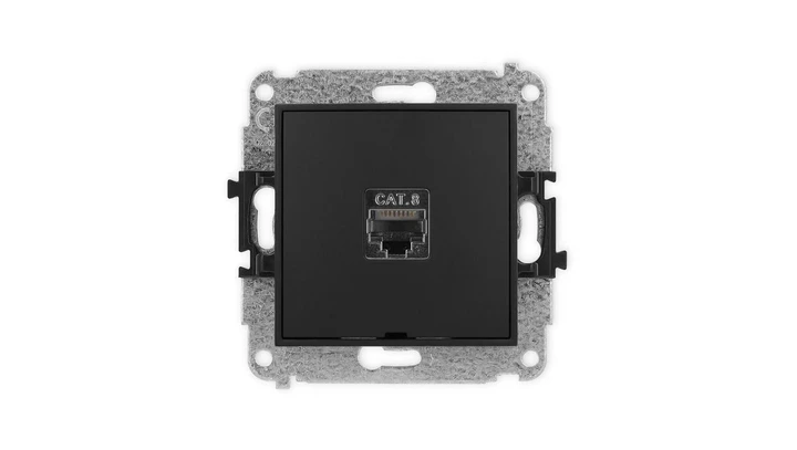 ICON Mechanizm gniazda komputerowego pojedynczego 1xRJ45, kat. 8, ekranowane, 8-styk, bez pola opisowego czarny mat 12IGKBO-11