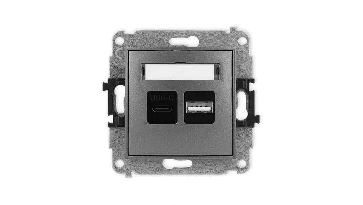 ICON Mechanizm ładowarki USB podwójnej USB C + USB A, 20W max. grafitowy 11ICUSB-8