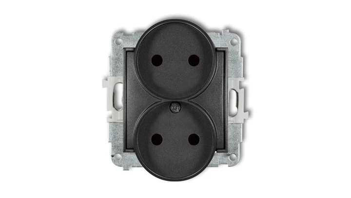 ICON Mechanizm gniazda podwójnego do ramki bez uziemienia 2x2P (przesłony torów prądowych) grafitowy 11IGPR-2p