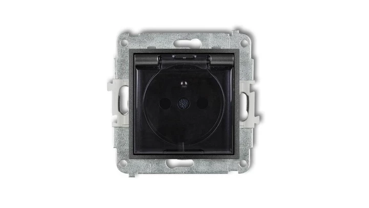 ICON Mechanizm gniazda bryzgoszczelnego z uziemieniem 2P+Z (klapka dymna, przesłony torów prądowych) grafitowy 11IGPB-1zdp