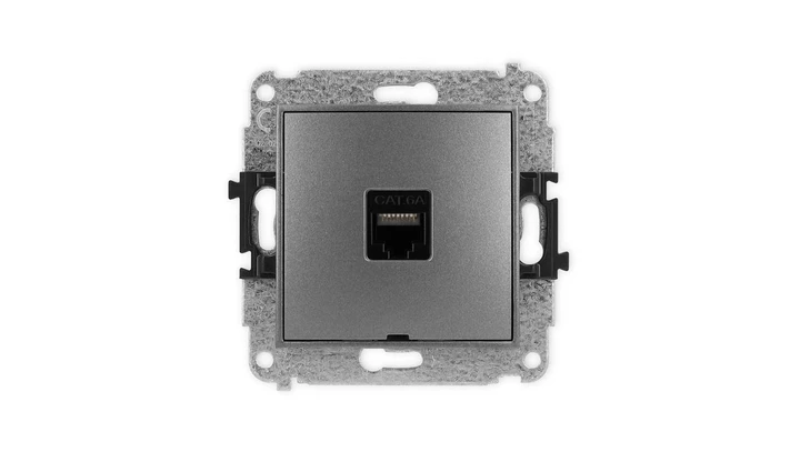 ICON Mechanizm gniazda komputerowego pojedynczego 1xRJ45, kat. 6A, 8-stykowy, bez pola opisowego grafitowy 11IGKBO-7