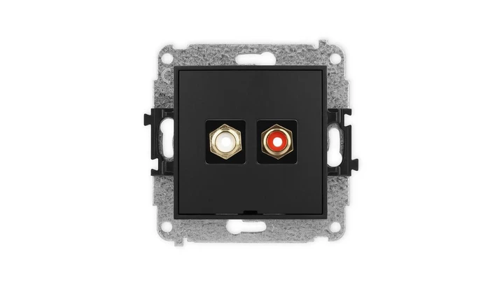 ICON Mechanizm gniazda podwójnego RCA, bez pola opisowego (typu cinch - biały i czerwony, pozłacany) czarny mat 12IGRCABO-2