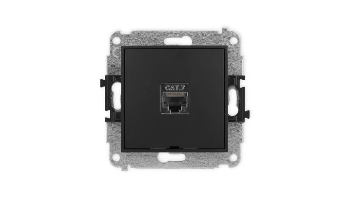 ICON Mechanizm gniazda komputerowego pojedynczego 1xRJ45, kat. 7, ekranowane, 8-stykowy, bez pola opisowego czarny mat 12IGKBO-9