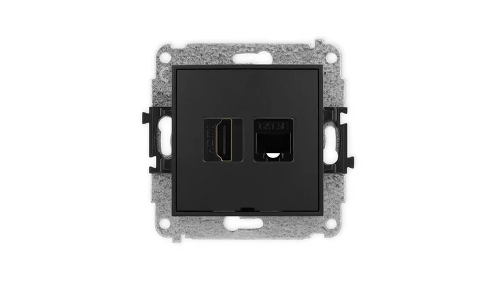 ICON Mechanizm gniazda poj. HDMI 2.0 + gniazda komp. poj. 1xRJ45, kat. 5e, 8-styk, bez pola opisowego czarny mat 12IGHKBO