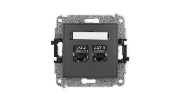 ICON Mechanizm gniazda komputerowego podwójnego 2xRJ45, kat. 8, ekranowane, 8-stykowy grafitowy mat 28IGK-12