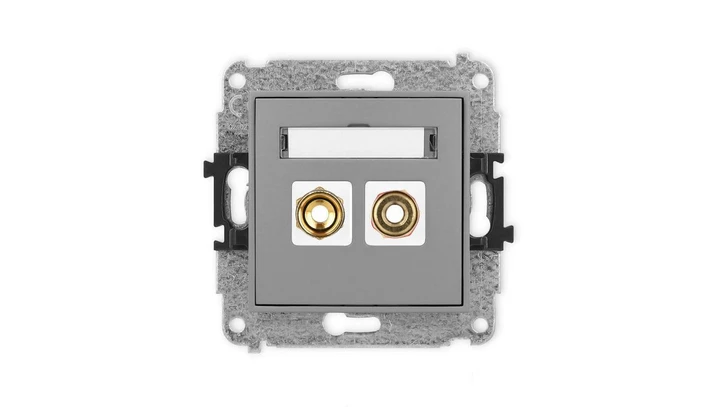 ICON Mechanizm gniazda głośnikowego pojedynczego (typu banan - czerwony i czarny, pozłacany, 4 mm2, skręcany) szary mat 27IGG-4