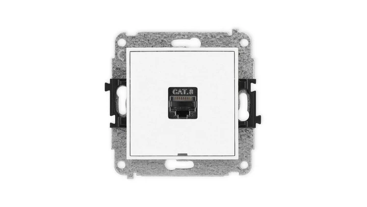 ICON Mechanizm gniazda komputerowego pojedynczego 1xRJ45, kat. 8, ekranowane, 8-stykowy, bez pola opisowego biały mat 25IGKBO-11