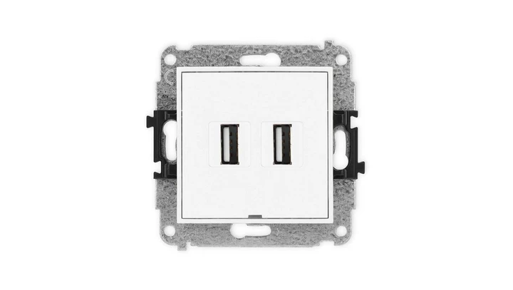 ICON Mechanizm gniazda podwójnego 2xUSB A-A 2.0, bez pola opisowego biały mat 25IGUSBBO-2