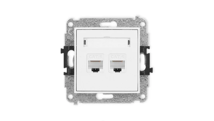 ICON Mechanizm gniazda komputerowego podwójnego 2xRJ45, kat. 6, 8-stykowy biały mat 25IGK-4